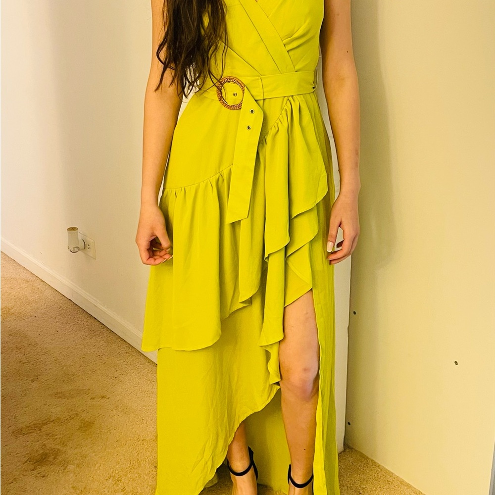 Elegant Yellow Ruffle Dress
